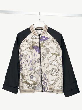 Dorothee Schumacher SS17 Grey & Black Printed Silk-Blend Bomber